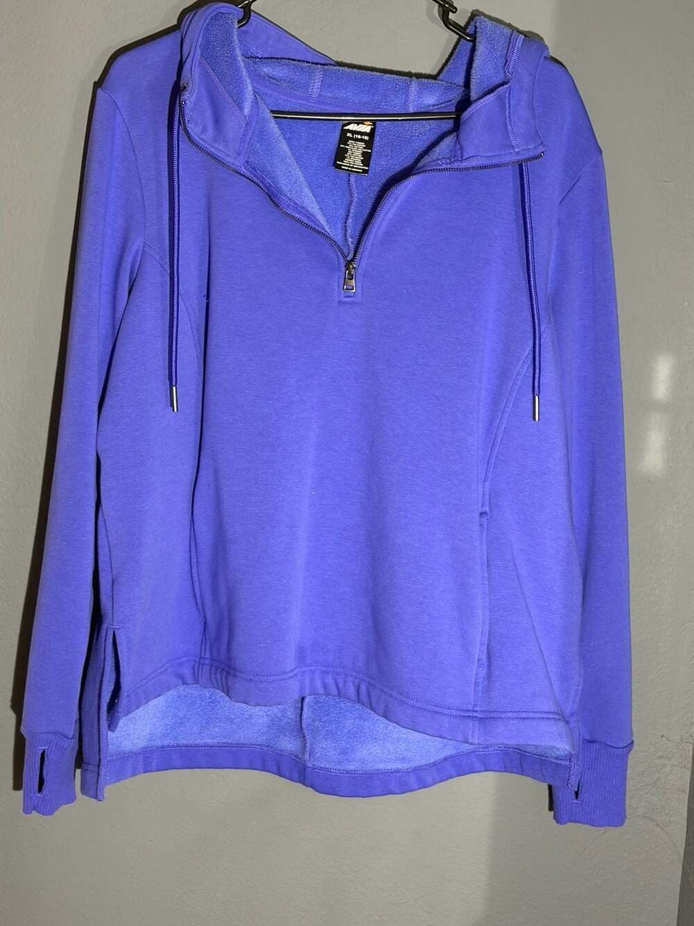 Avia Purple Blue Half-Zip Fleece Hoodie Sweatshirt with Thumbholes XL 16-18